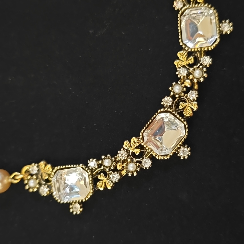 VTG, House of Fisher Jewelry,  Choker Necklace Faux Pearl &  Rhinestones